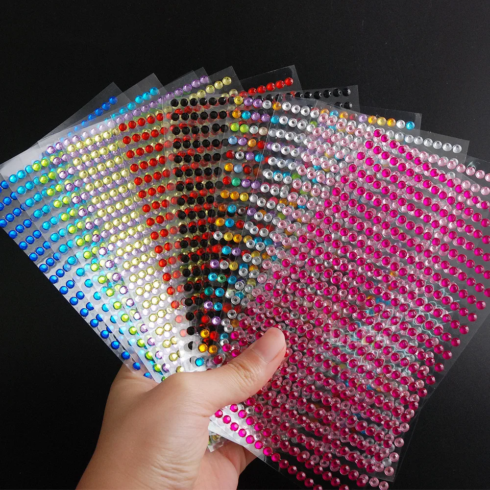 Party DIY Decoration 12 color Acrylic Sticker 3mm 4mm 5mm 6mm Diy crystal Diamond Self Adhesive Rhinestone Stickers Grand Event