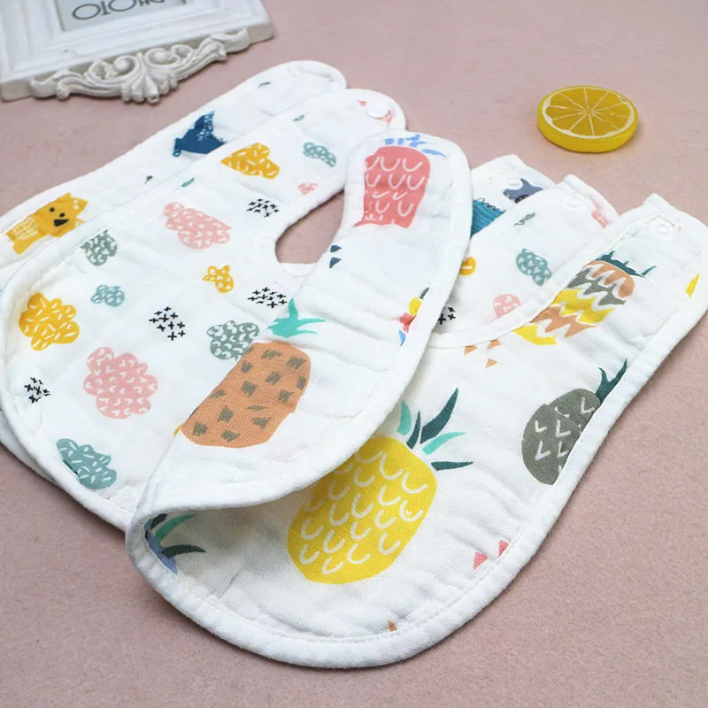 1 Piece Wasoyoli U Type Baby Bib 8 Layers Burp Cloths 20*30CM Printed Colorful 100% Muslin Seersckuer Cotton Infant Face Washing