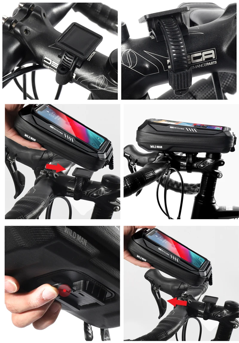WILD MAN BBG076 Fahrrad-Vorbautasche mit Handyfach, EVA-Hartschale, Touchscreen-Fenster, Klettbändern und Regenschutz, für MTB und Rennrad – Detail 18