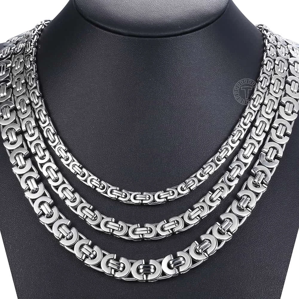 

7/9/11mm Stainless Steel Necklace For Men Women Flat Byzantine Link Chain Fashion Jewelry Gifts LKNN14