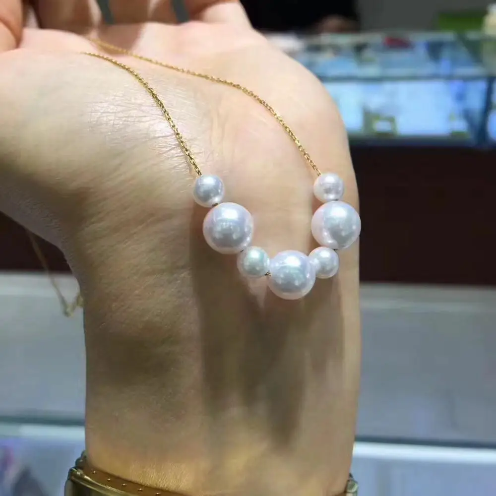 gorgeous 7-11mm south sea round white pearl necklace 18inch 18k