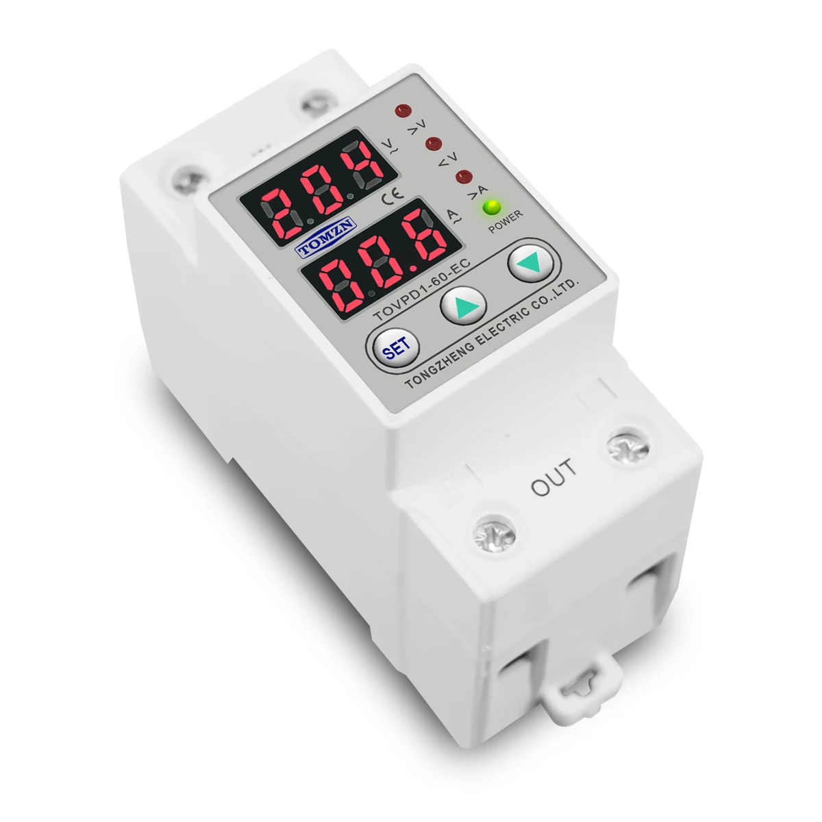 60A 230V Din rail adjustable over and under voltage protective device protector relay with over current protection Voltmeter