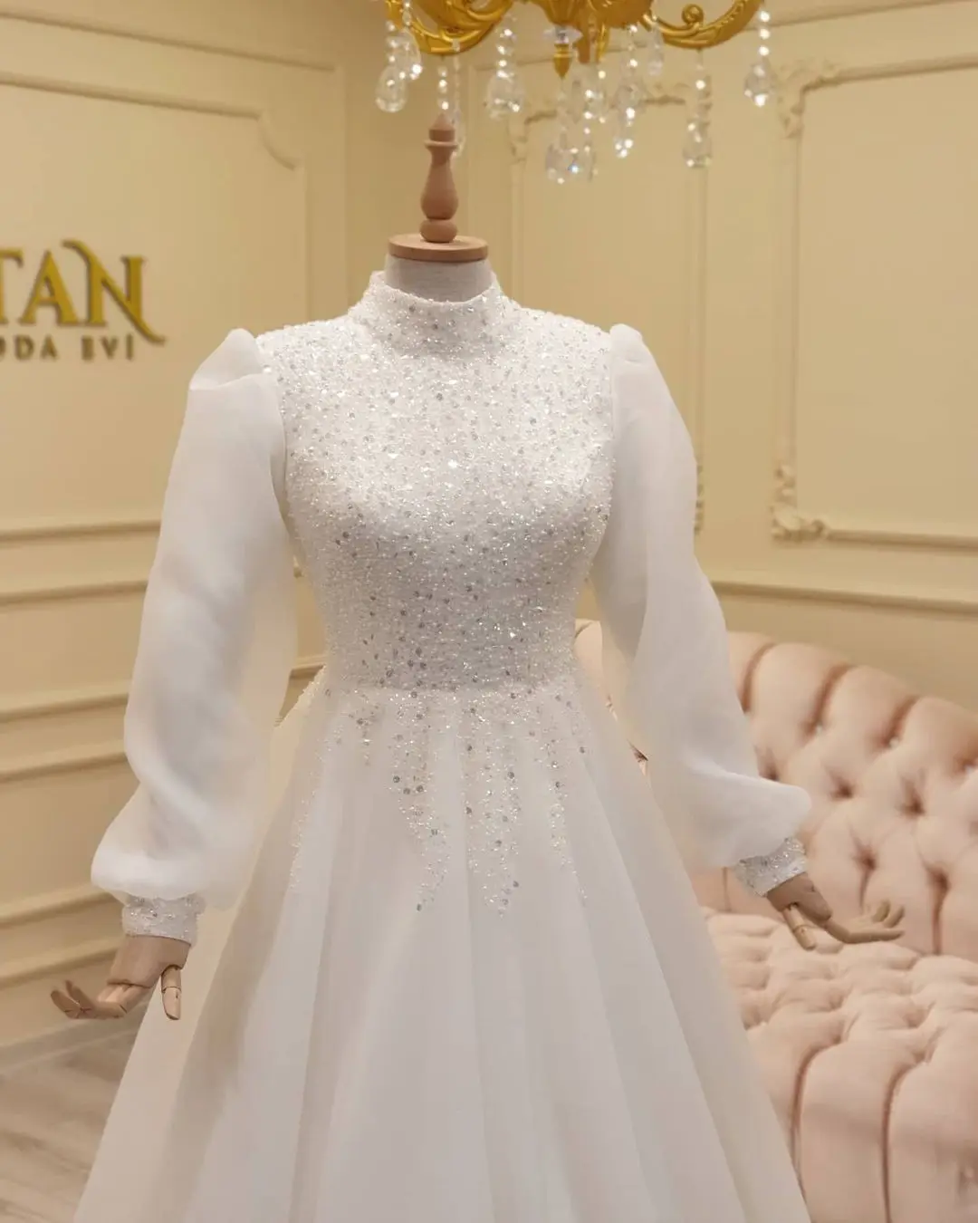 Vestidos de novia musulmanes de manga larga con cuentas de Organza, línea A, caftán marroquí, boda, 2021