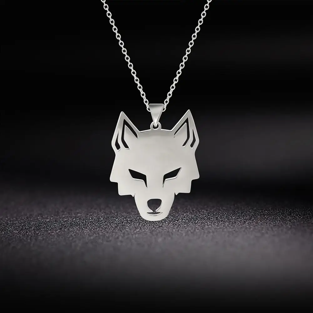 Myshape-collar con colgante de acero inoxidable con cabeza de lobo para hombre y mujer, Gargantilla de animales de Color plateado, joyería de moda, regalos