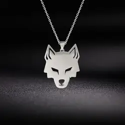 Myshape Wolf Head Stainless Steel Pendant Necklace for Women Men Silver Color Animal Choker Necklaces Fashion Jewelry Gifts