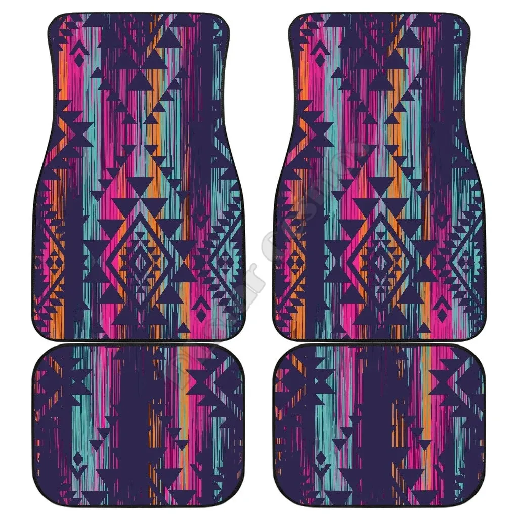 Purple Boho Stripes Car FLoor Mats 3D Printed Pattern Mats Fit for Most Car Anti Slip Cheap Colorful