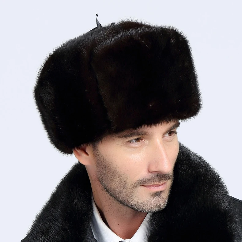 Real Mink Fur Warm Hat  2023 Winter Genuine Mink Skin Fur Caps Travel Sports Hats For Men Snow Caps