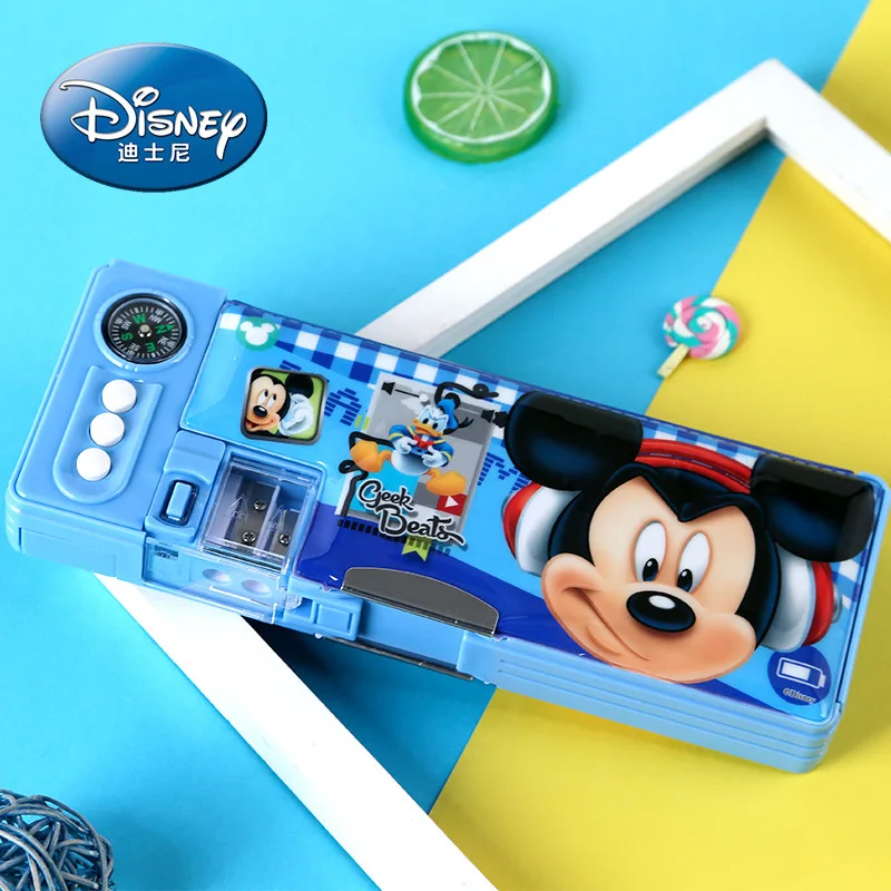 Disney Mickey Minnie male and female students children's stationery box cartoon double-layer multi-function pencil box prize gif