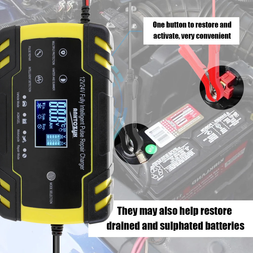 12V/24V 8A Car Full Automatic Battery Charger Digital LCD Display Power Pulse Repair Chargers Wet Dry Lead Acid Battery-chargers