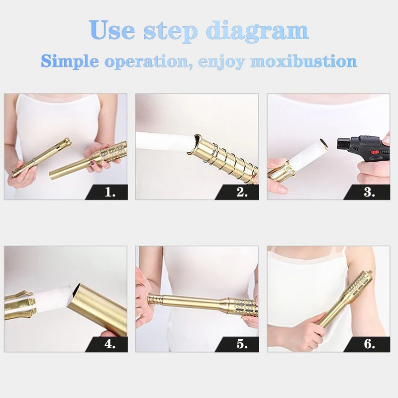 Copper Moxibustion Rod Warm Rolling Massage Heating Acupuncture Point Therapy Pure Moxa Stick Cure Rheumatism Relieve Pain