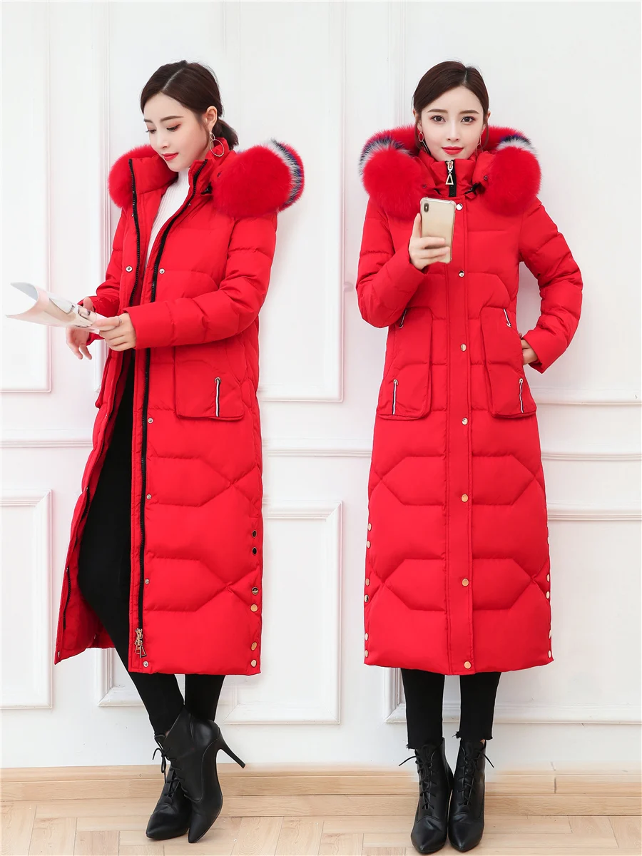 Winter Luxury Fox Fur Down Jacket Women Thick Warm Clothes 2019 Elegant X-Long Duck Down Coat Female Overcoat Hiver 9003