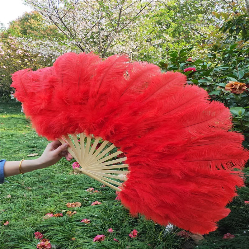 15 Bone Ostrich Feather Fan Celebration Party Wedding Dance Performance Props Decorative Feathers for Crafts Fan