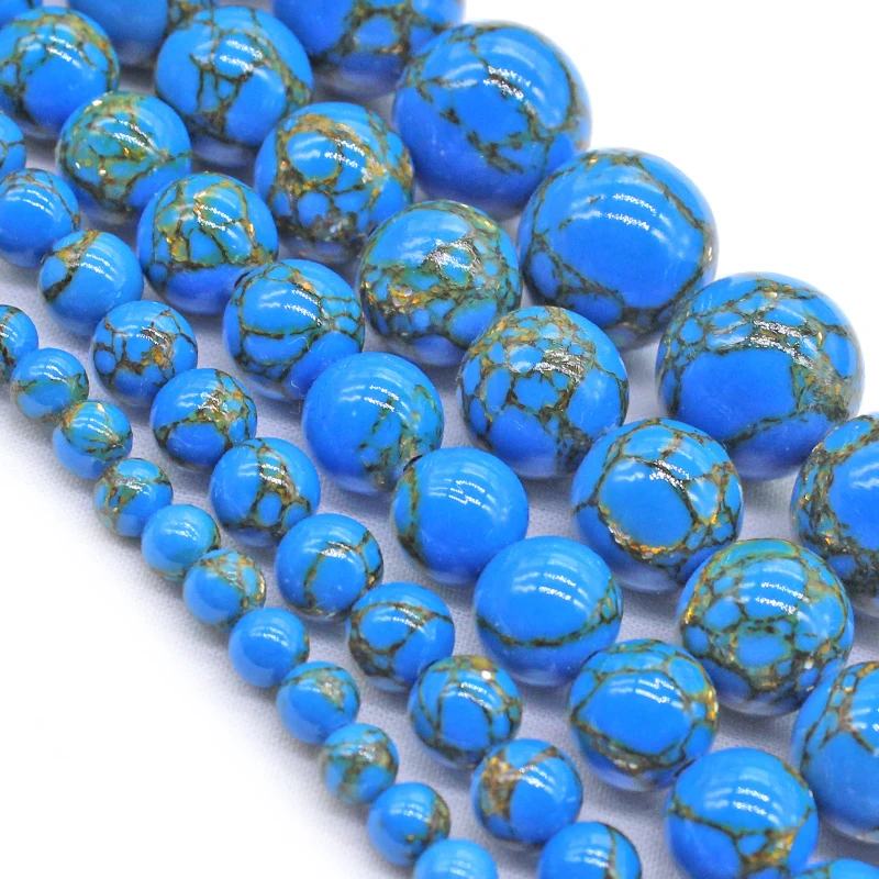 Blue Line Turquoises Stone Natural Round Loose Beads for Jewelry Making DIY Bracelet Necklace 4/6/8/10/12mm 15 Inches view 3