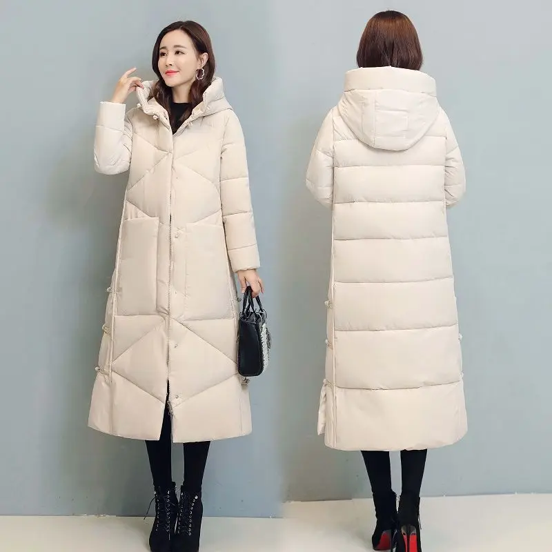 Cappotto lungo invernale da donna 2024 Moda Nuovo addensare imbottito in cotone caldo Capispalla da neve Allentato femminile antivento Giacca con cappuccio Parka