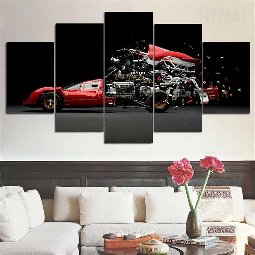 No Framed Canvas 5Pcs  Anatomy Sport Car engineering Wall Posters Pictures Home Decor Accessories Living Room Paintings