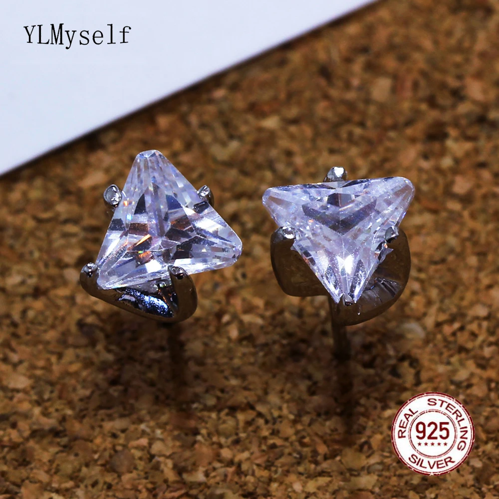 

925 Silver Stud Earrings with 6*8mm Triangle Zircon OL Statement Jewelry Gift for Girlfriend