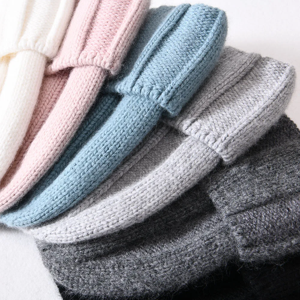 Jxwatcher 2024 Winter Hat Solid Color Soft Beanies Women Warm Wool Hat Ladies Striped Cuffed Cashmere Knitted Skullies Beanies