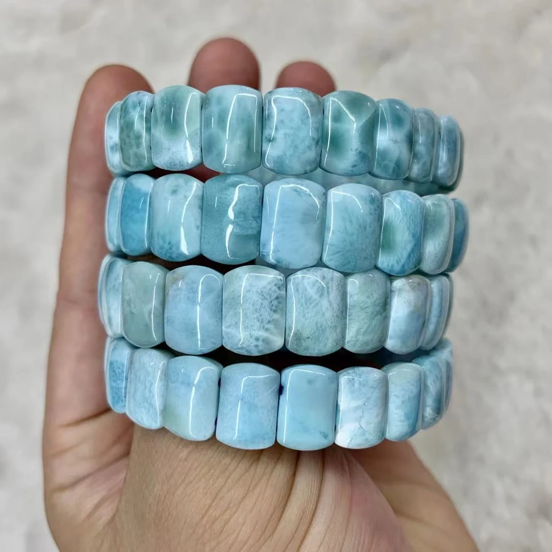 

Natural larimar/Copper Pectolite beads bracelet dominicana Genuine larimar gemstone bangle for woman for gift