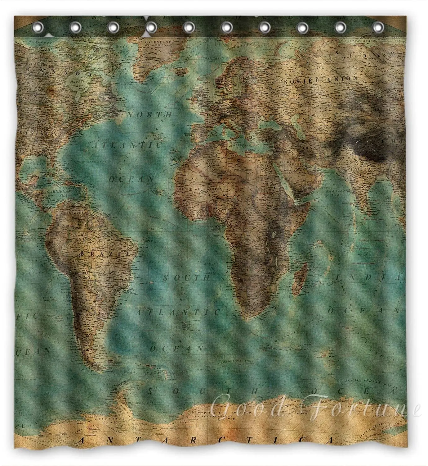 Retro Style World Map Pattern Waterproof Polyester Shower Curtain Bathroom Decoratio