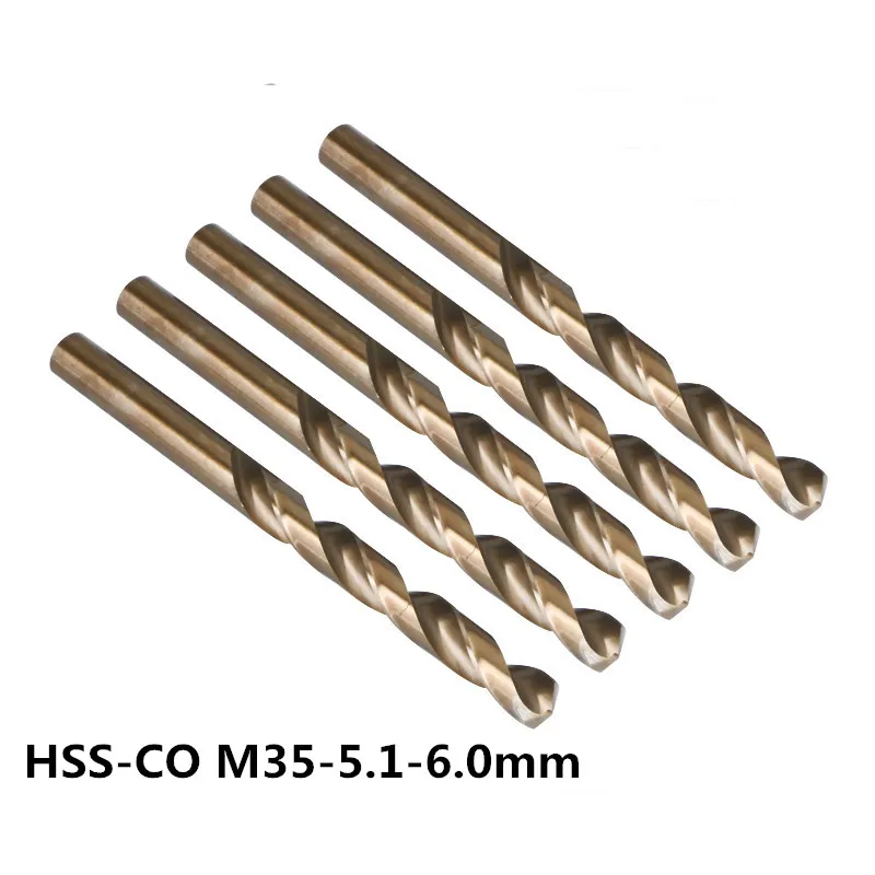 2 pcs Twist Drill Bits 5.1, 5.2, 5.3, 5.4, 5.5, 5.6, 5.7, 5.8, 5.9 ，6.0mm HSS-CO M35 steel straight stem for stainless steel