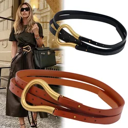 Ceinture en cuir avec boucle en fer à cheval en métal arc pour dames, grande ceinture en U, fine, douce, haute qualité, bracelet de montre, mode