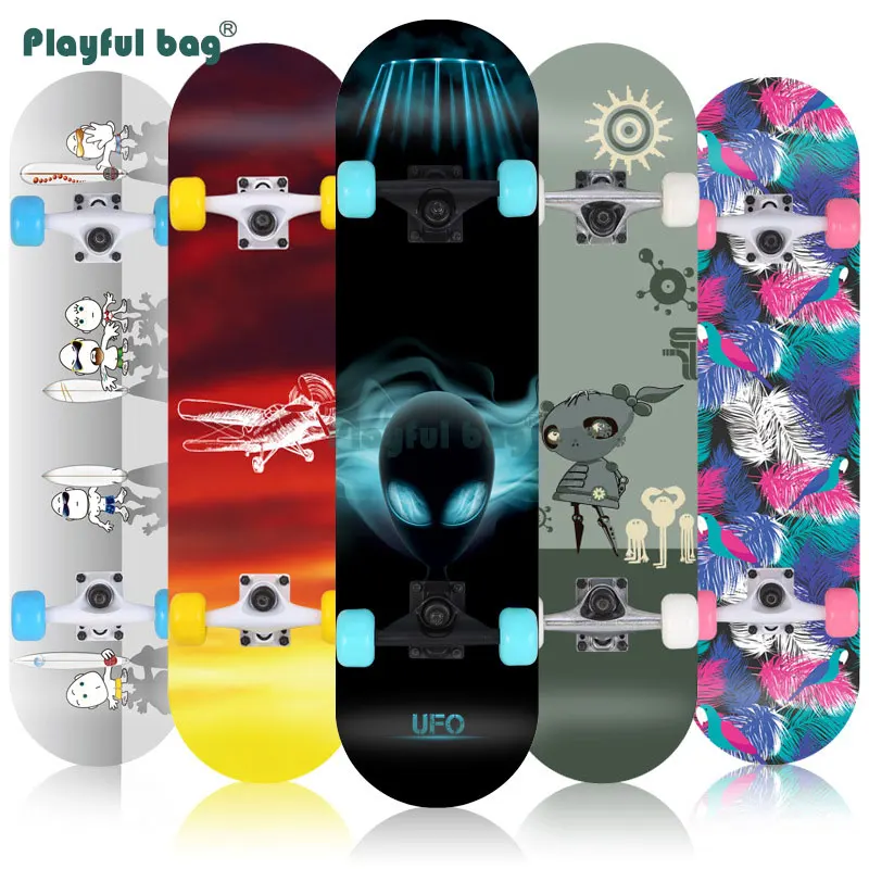 Playful Bag 78.5CM Durable Maple Skateboard for teenager Flashing Four wheel skateboard Heat transfer printing skate board AMA36