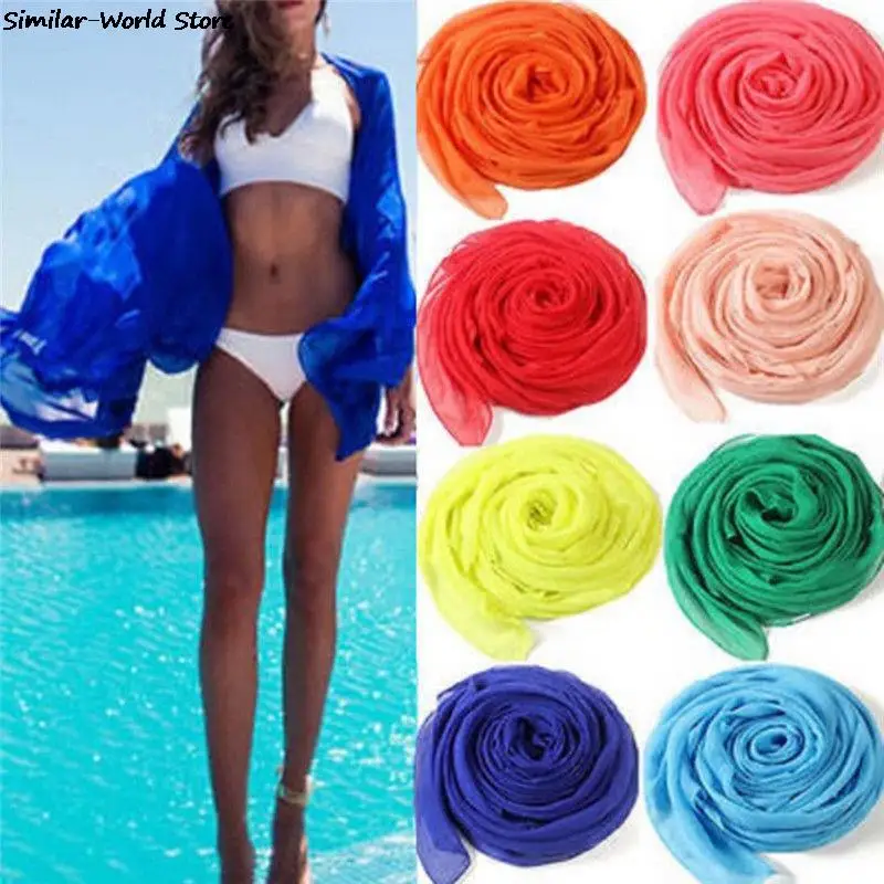 Sexy Large area scarf silk flowing shawl Beach Cover Up Sarong Summer Bikini Cover-Ups Wrap Pareo Beach Dress Skirts Towel