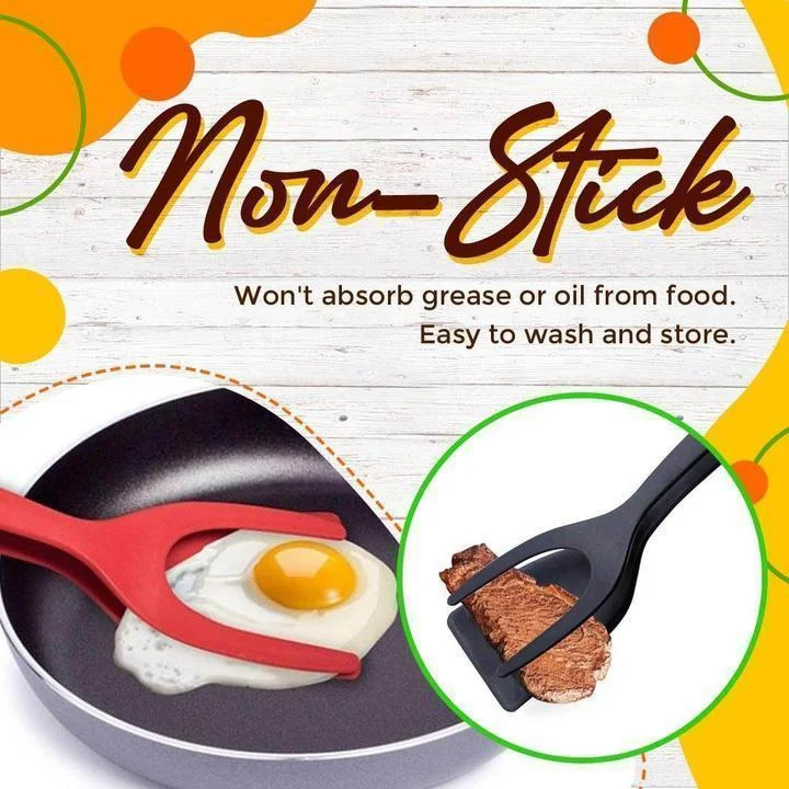 2 In 1 Grip Flip Tongs Egg Spatula Tongs Clamp Pancake Fried Egg French Toast Omelet Overturned Turner Kitchen Accessories