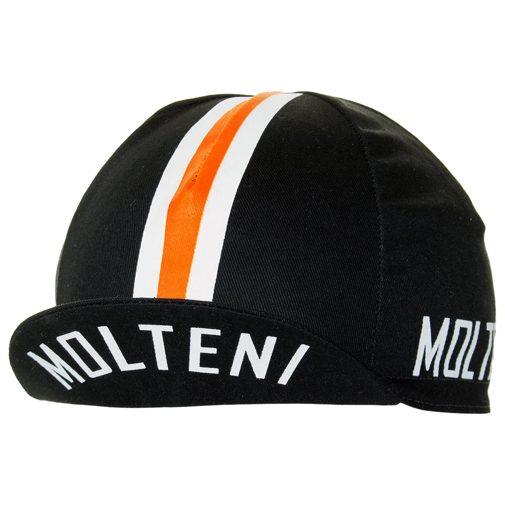 Retro Molteni Cycling Caps Black/White/Orange Bike Hat One Size Fits Most