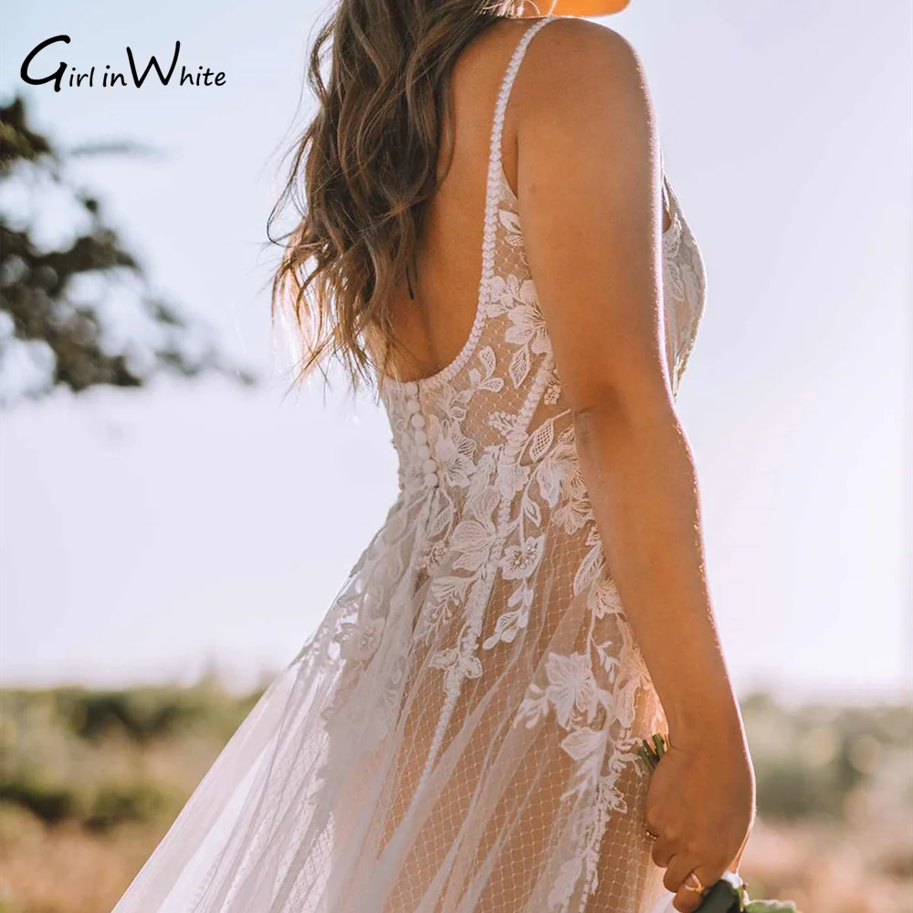 Vestidos De Novia bohemios De corte a, vestido De Novia femenino con tirantes finos, Apliques De encaje, vestido De Novia personalizado De tul, Vestidos De Novia