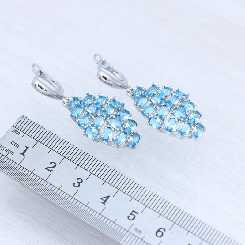 Women\'s Earrings Sky Blue Topaz Transparent Stone Luxury Earrings Geometric Multi-Gem Earrings
