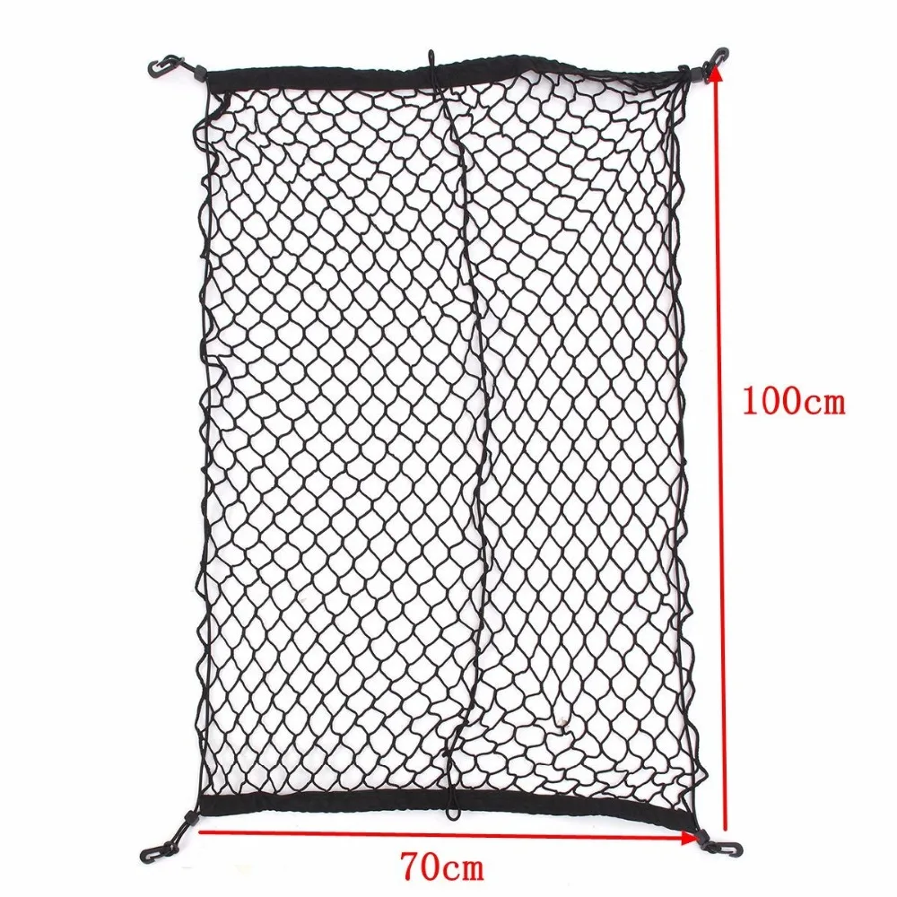 100cm x 70cm Black Nylon Car Trunk Net Luggage Storage Organizer Bag Rear Tail Mesh Network With 4 Hooks