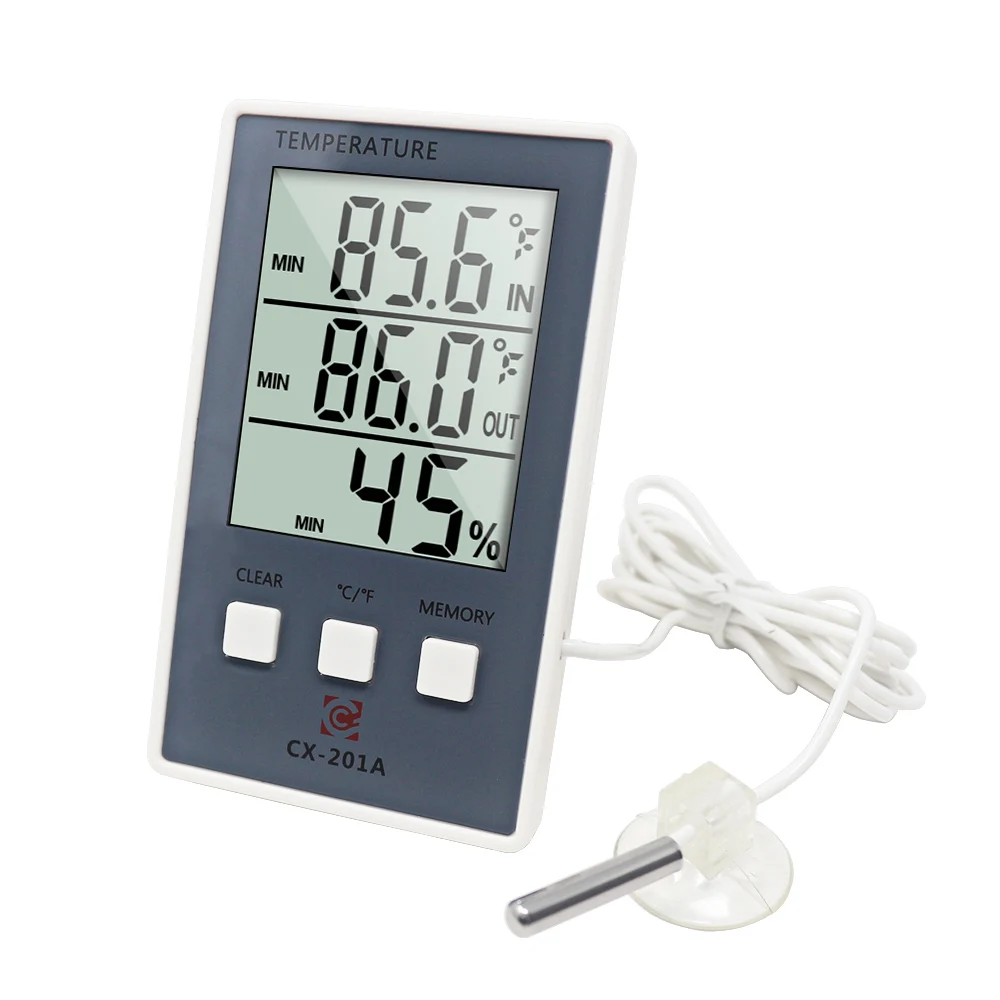 HTC-2 Digital Thermometer Hygrometer Weather Station Temperature Humidity Meter Clock Wall Indoor Outdoor Sensor Probe LCD