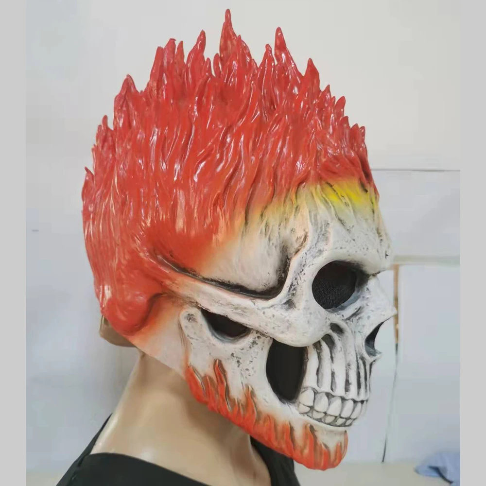 Halloween Ghost Rider Red And Blue Flame Skull Mask Horror Ghost Full Face Latex Masks Cosplay Costume Props