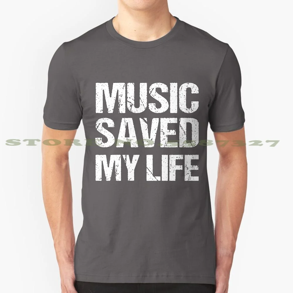 Music Saved My Life Shirt Music Lover Gifts 100% Cotton T-Shirt Piano Guitar Violin Drums Flute Cello Clarinet Keyboard