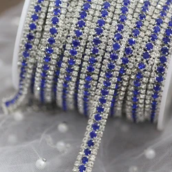 3 Rows Colorful rhinestone cup chain sew on rhinestone trim Silver or Gold base DIY clothing bags Shoes red blue sew on stones