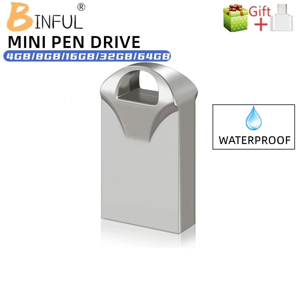 100% Full Capacity Binful USB Flash Drive Super Tiny Pen Drive 64GB 32GB 16GB 8GB 4GB Pendrive Waterproof USB Memory Stick OTG