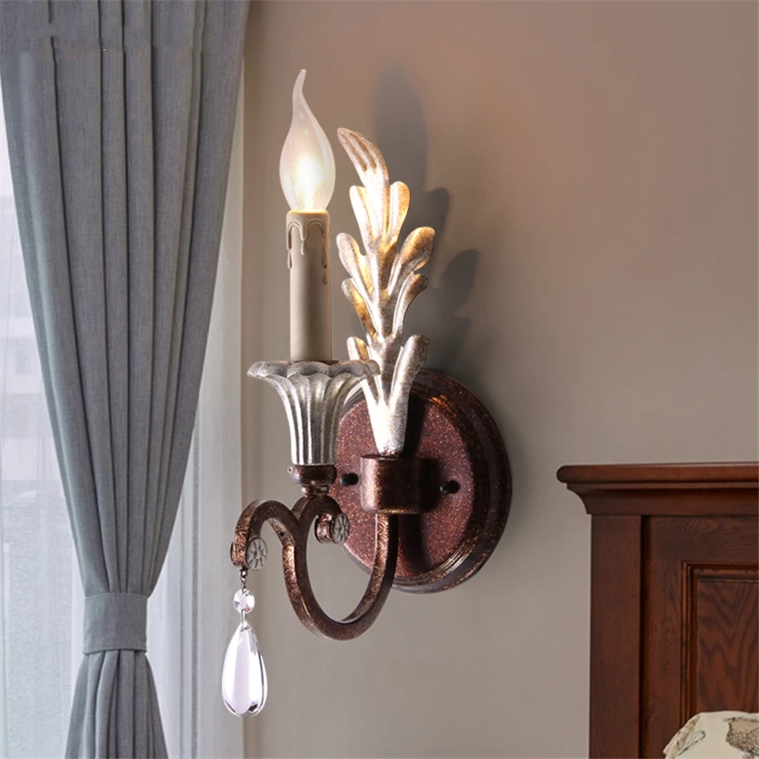 American rust colored candlestick wall lamps iron single balcony corridor bedroom country classical wall sconces lights fixtures