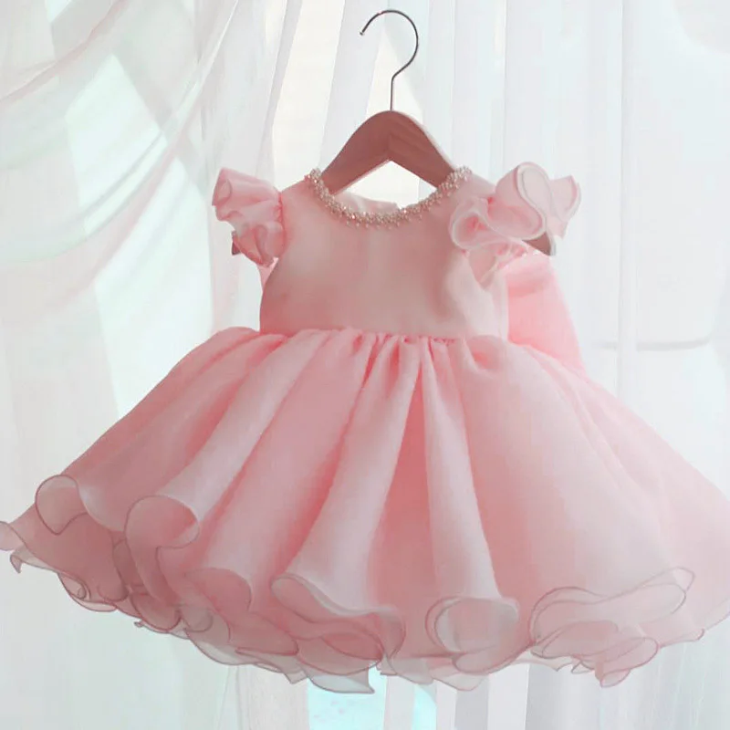 1 Years White Vestidos Tutu Ball Gown Newborn Christening Princess Birthday Party Bow Children Baby Girl Clothes Summer Dresses