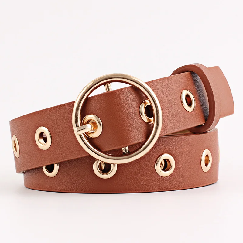 Women Round Buckle Hole Fashion Versatile Belt Solid Black Casual Belts 2022 New Simple Versatile Elegant White Women Belt