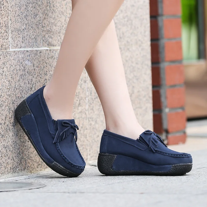 Women Genuine Leather Flats Platform Loafers Woman Creepers Lace Up Driving Moccasins Female Casual Shoes Sapato Feminino 659