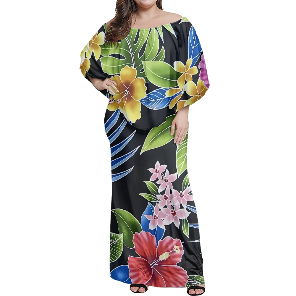 

Женское длинное платье с цветочным принтом, Привлекательное платье из супермягкой эластичной ткани с разрезом, женское платье с коротким рукавом в полинезийском этническом стиле