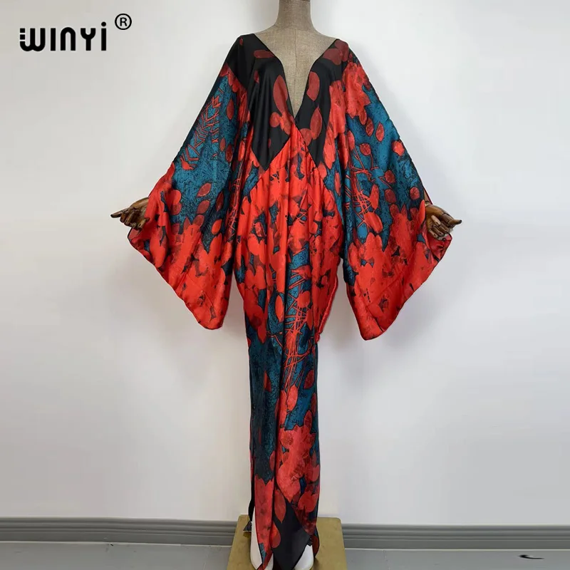 Sexy bech vestidos christmasplus size fashion print WINYI Maxi women's robe femme long beach new neck evening party dress