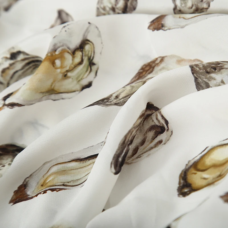 Shell printed polyester crepe fabric shirt dress stretch satin fabric meter handmade DIY fabric wholesale polyester cloth