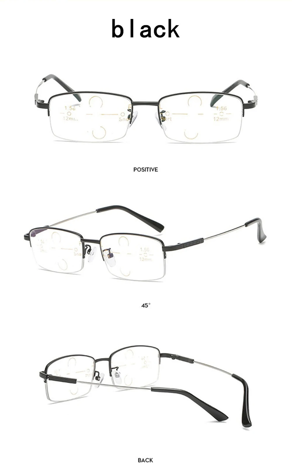 Mai Blume Titan Legierung Multifokale Lesebrille Progressive Halb Rahmen Brillen Anti-Blau Glas Rahmen Männer +4 – Detail 5