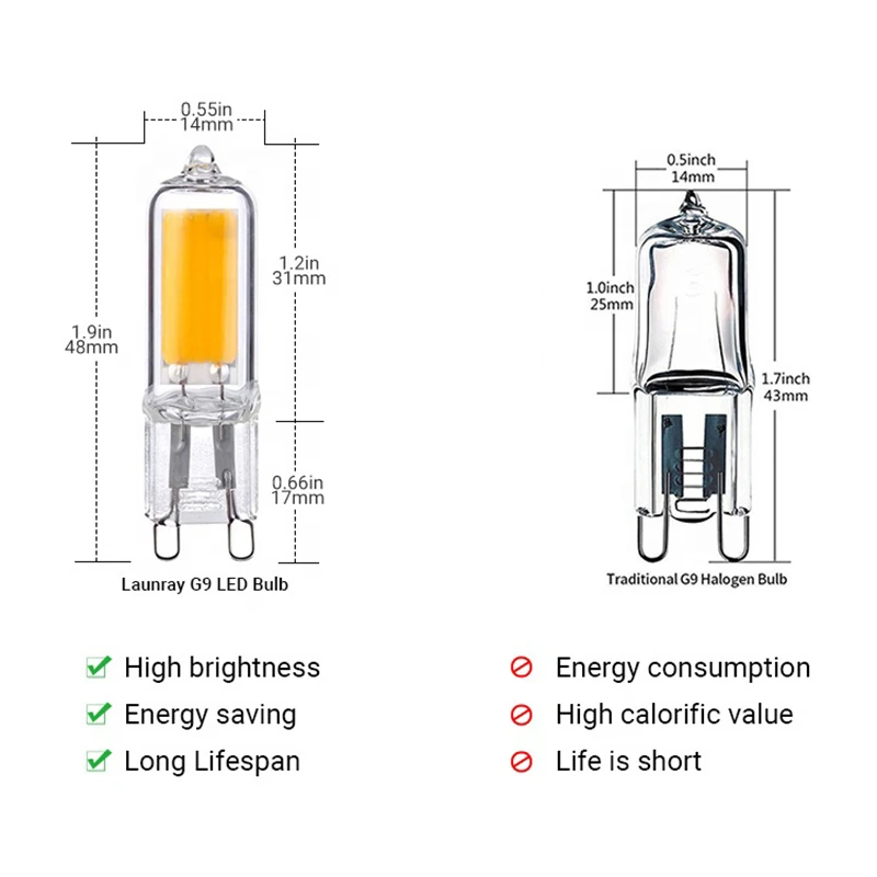 Светодиодная лампа G9 с регулируемой яркостью 6W 9W 12W AC110V 220V COB Стеклянная светодиодная лампа Замена галогенной лампы для подвесного