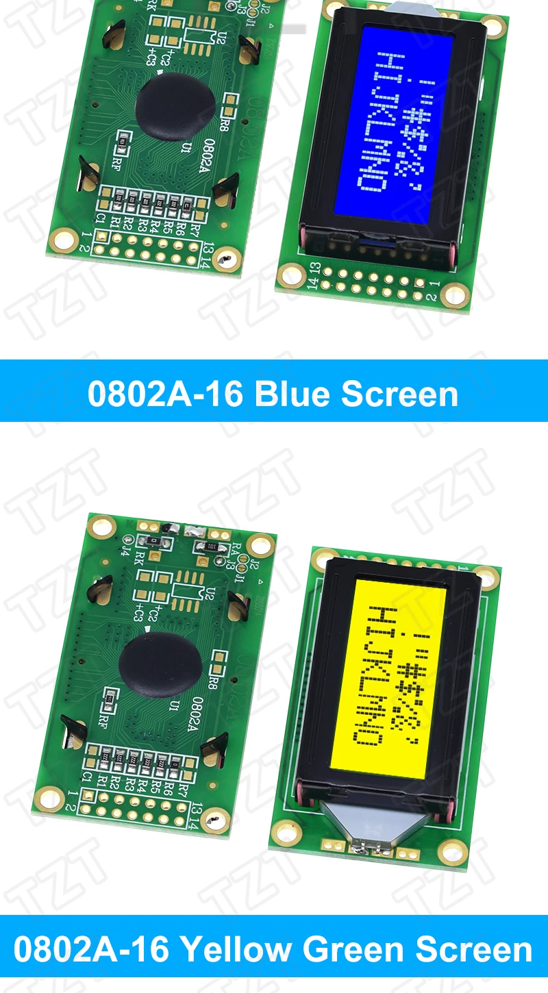 1/2/5 Stück TZT 8 x 2 LCD-Modul 0802 Zeichenanzeige Blau / Gelbgrün für Arduino – Detail 3