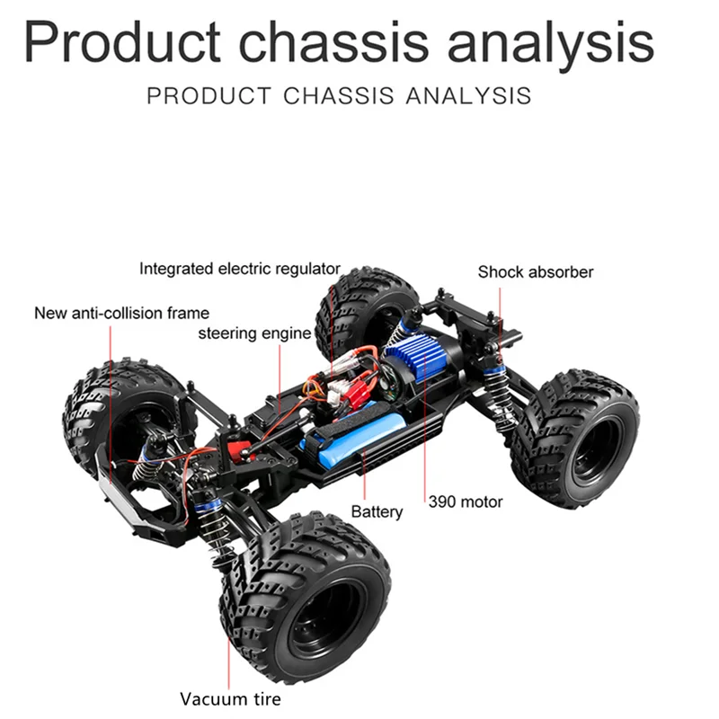 1:12 Desert 4WD Large Remote Control Car 40KM/H Adjustable Shock Absorber Design Ball Bearing LED Light RC Racing Car Model Toy