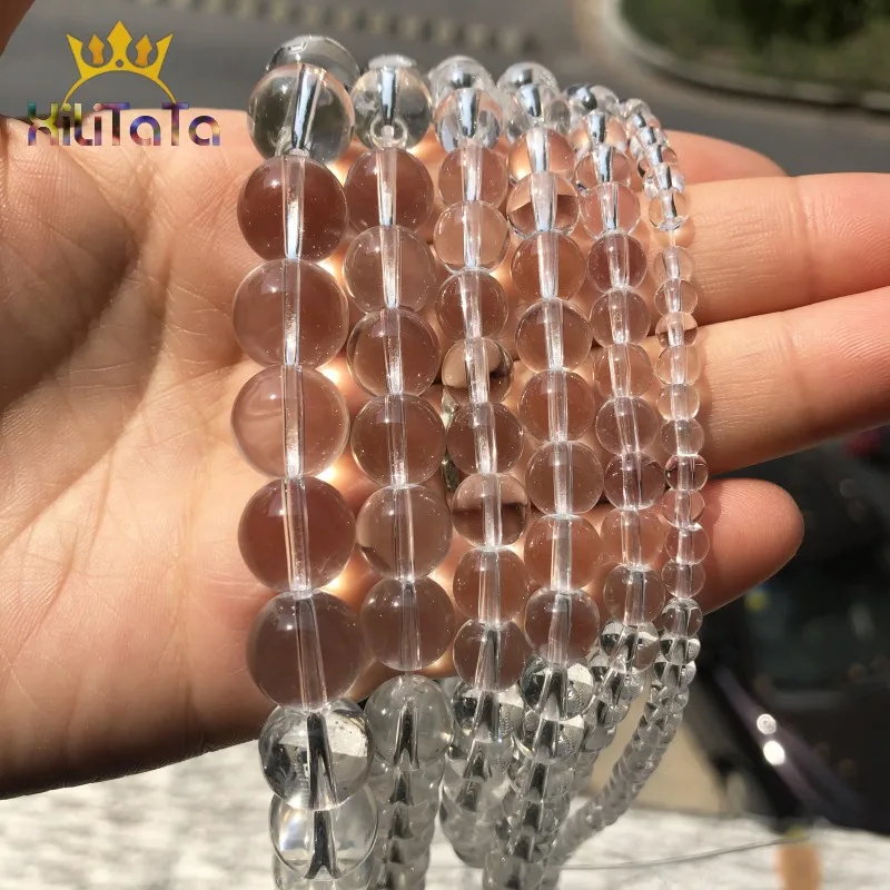 White Clear Crystal Glass Beads Smooth Round Loose Spacer Beads For Jewelry DIY Making Bracelet Accessories 15\'\' 4 6 8 10 12mm