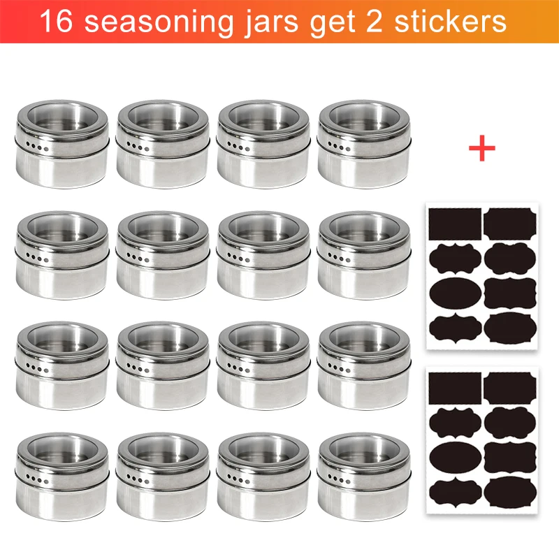 Magnetic Spice Jars Container Set With Labels Stickers Seasoning Bottle Salt And Pepper Stainless Steel spice organizer Tools